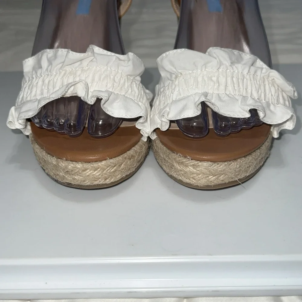 Draper James Abigail White Ruffle Espadrille Wedge Leather Sandals  Women 10
